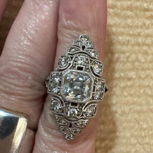 Cushion Cut Moissanite Filigree Ring in Rhodium Plated 925 Sterling Silver